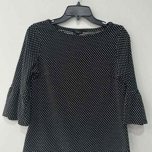 Talbots Petite Women's 3/4 Bell Sleeve Black Swiss Polka Dot Top Size SP - Picture 2 of 10